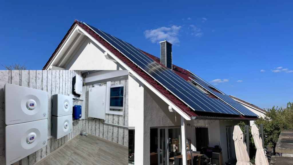 Haus mit Photovoltaikanlage, Speichersystem und Wechselrichter