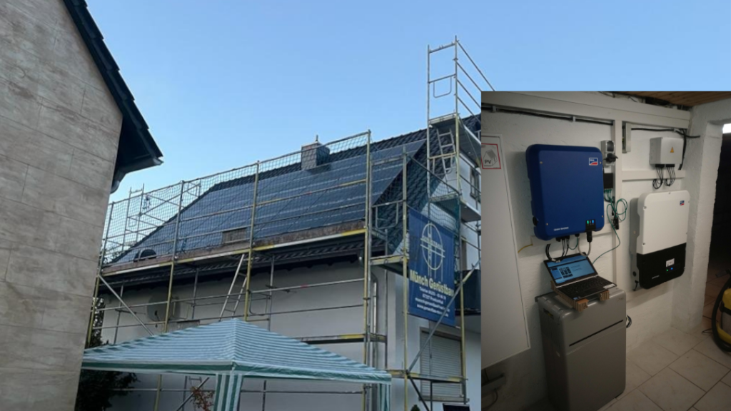Haus mit Photovoltaikanlage, Speichersystem und Wechselrichter